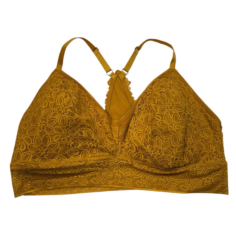 Aerie Dark Golden Yellow Lace Lined Adjustable Strap Bralette Brami Top XXL 2XL
